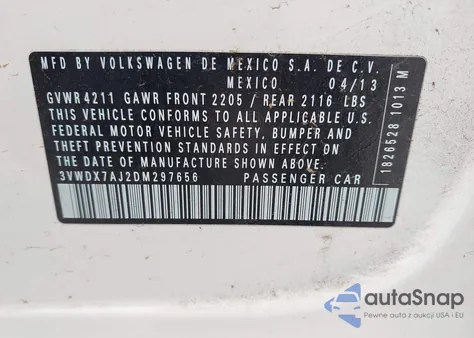 2013 Volkswagen Jetta 2.5L Se из США, поврежденный, VIN 3VWDX7AJ2DM297656